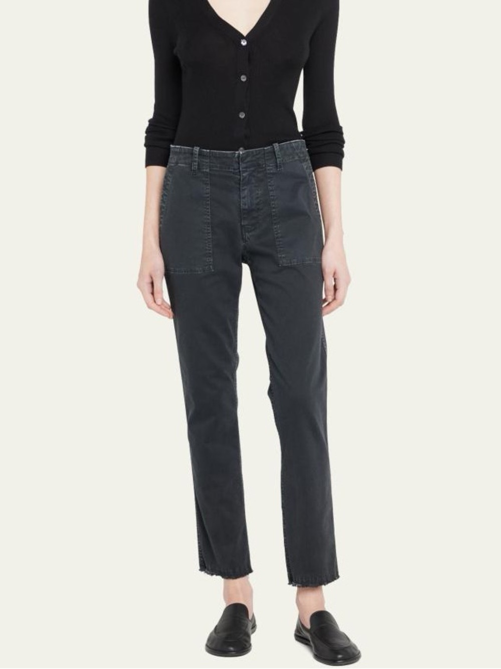 THE GREAT. Corduroy Utility Pants Charcoal Gray Straight Leg Cotton Tencel 26